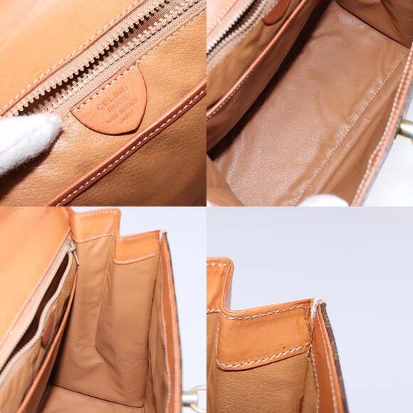 CELINE Macadam Canvas Hand Bag Pvc Leather Brown Gold - Picture 12 of 13